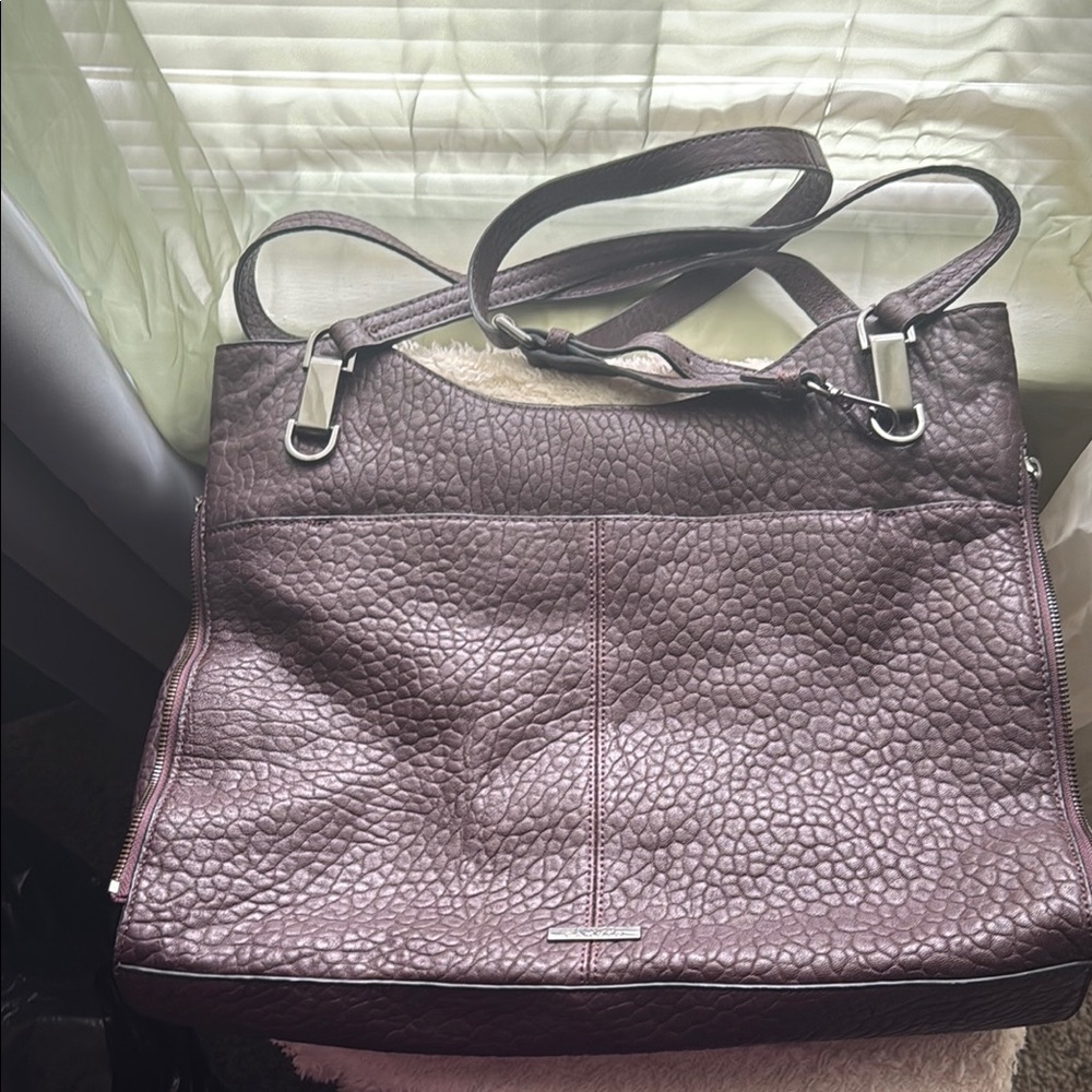 Vince Camuto Purple Satchel with Textured Leather Finish